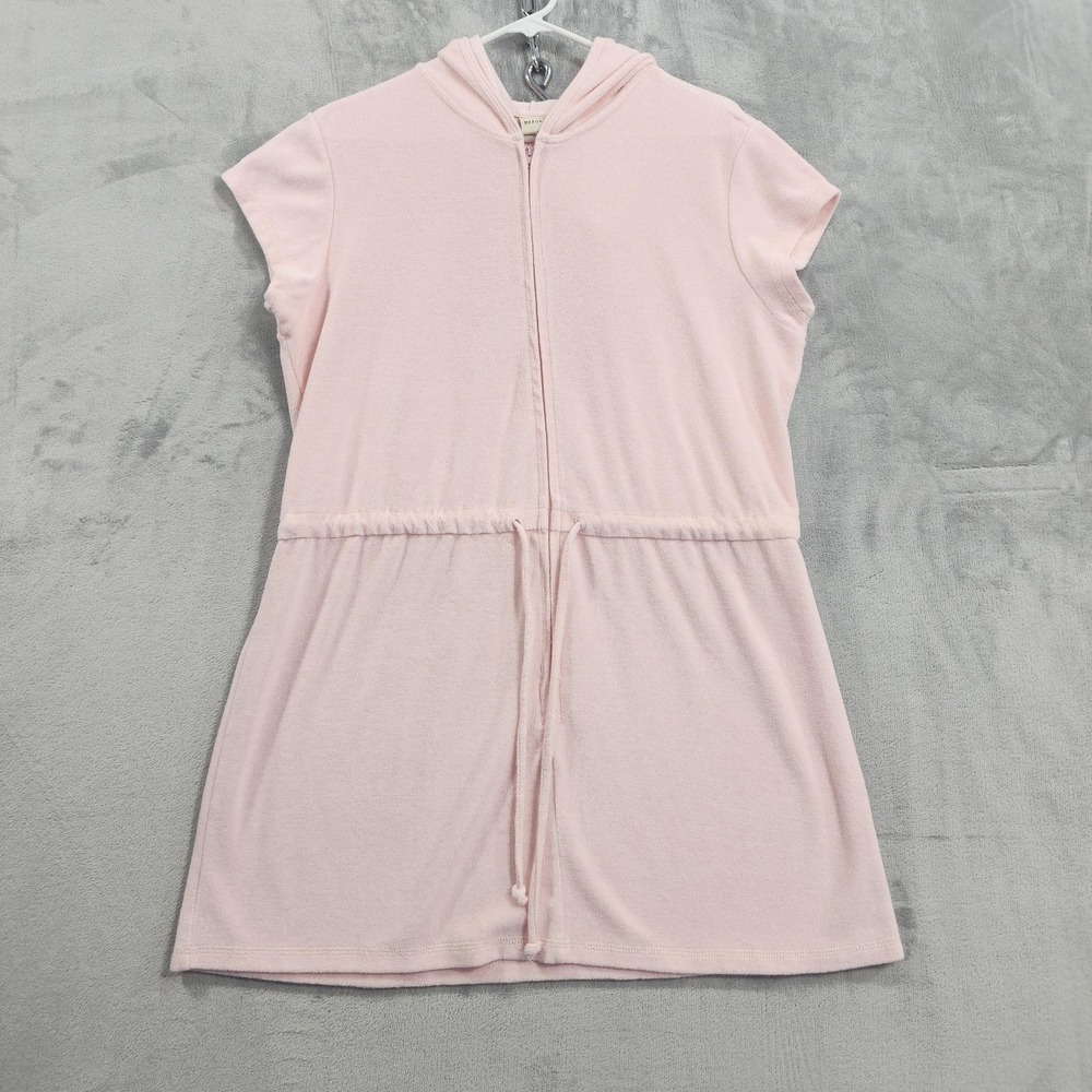 Merona Dress Women XL Pink Hooded Zip Terry Short Sleeve Beach Swim Cover Casual